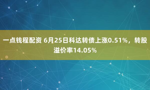 一点钱程配资 6月25日科达转债上涨0.51%，转股溢价率14.05%