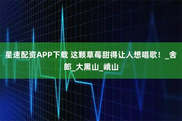 星速配资APP下载 这颗草莓甜得让人想唱歌!_舍郎_大黑山_峨山