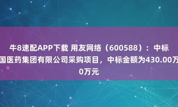 牛8速配APP下载 用友网络(600588):中标中国医药集团有限公司采购项目,中标金额为430.00万元
