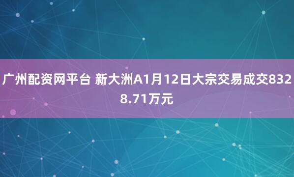广州配资网平台 新大洲A1月12日大宗交易成交8328.71万元