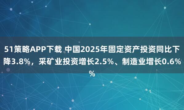 51策略APP下载 中国2025年固定资产投资同比下降3.8%，采矿业投资增长2.5%、制造业增长0.6%